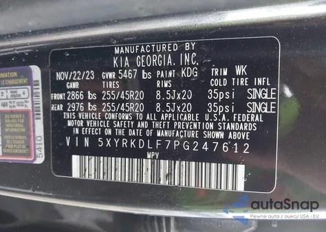 2023 Kia Sorento Sx Prestige z USA, uszkodzony, nr VIN 5XYRKDLF7PG247612